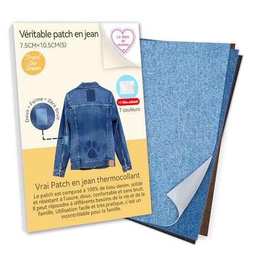 TransOurDream Real Patch Jeans zum Aufbügeln, Stoffbeutel, 7,5 cm x 10,5 cm * 16 Blatt, 7 Farben, Denim Patch selbstklebend, starker Kleber, Textildekoration, Reparatur von Kleidung, FR-S-7 von TransOurDream