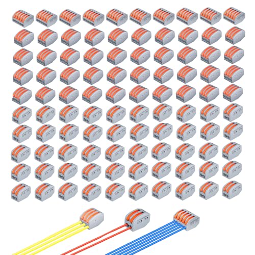 Kabelverbinder, 100 Stück Verbindungsklemmen,Anschlussklemmen & Kits,4mm² Leiter Klemme mit Betätigungshebel, Elektrische Anschlussblöcke, Lüsterklemmen, Kompakten Steckklemmen für Feste Kabel von Transmore
