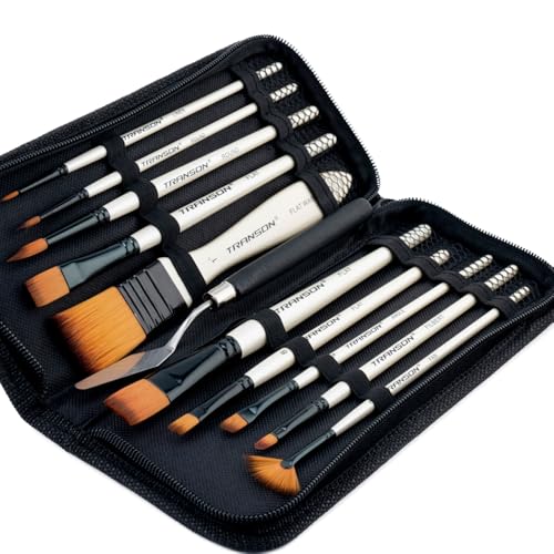 Transon Pinsel-Set, 10 x Kunstpinsel und 1 x Farbspatel mit Pinseletui von Transon