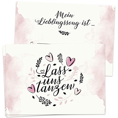 50 Musikwunschkarten für Hochzeit/Geburtstag Rosa Frame DIN A7 300g/m2 Papier Musikwunsch DJ Karte von Trau-Dich-Fee