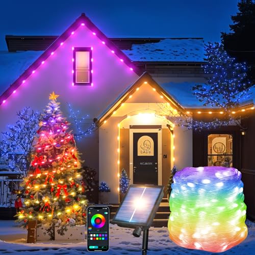 Solar Lichterkette Aussen, 10M LED Lichterkette Außen Solar RGB 100 LED Lichterkette App 200+ Modi IP65 Wasserfest Outdoor Lichterkette für Balkon Deko Garten Bäume Weihnachten Hochzeit Party (10M) von Traumheim