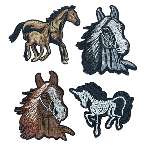 Trayosin 4 Stück Patch zum Aufbügeln Pferde, Pferdekopf Patches, Pferd Bügelbild Aufbügler, Horse Iron on Patches Applikation für DIY Kleidung Jeans T-Shirt Jacken Jeans von Trayosin