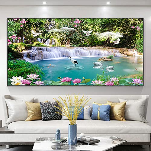 Diamant Painting Bilder Schwan Wasserfall Natur Diamond Painting Erwachsene Groß xxl mit Diamond Painting Zubehör Full Drill Diamont Painting Als Geschsenk Und Wanddekoration Zu Hause (180x70cm) von Trayosin