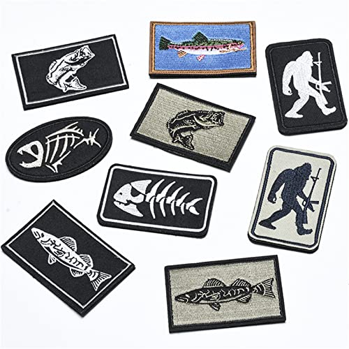 Trayosin 10er Set Klett Patch Angeln Patches Klett für Rucksäcke Hook Bestickter Aufkleber Abzeichen Klettbänder von Trayosin