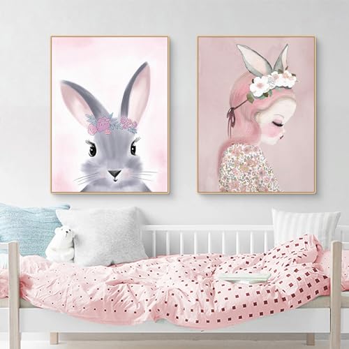 Trayosin 2er Poster Set Kinderzimmer Deko Waldtiere Poster Decor, Kaninchen Mädchen Babyzimmer Deko, Wohnzimmer Kinderbilder Deko Mädchen und Jungen (50x70cm) von Trayosin