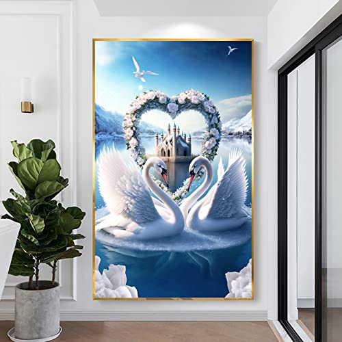 Trayosin 5D Diamant Painting Liebe Schwan, DIY Diamond Painting Zubehör Bilder, Diaments Painting groß Runde Diamant Malerei Stickerei Handgemachtes Arts Dekoration (50x80cm) von Trayosin