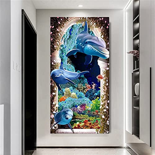 Trayosin 5D Diamond Painting Groß Kinder Erwachsene, DIY Delphin Diamant Painting Bilder Tier Unterwasserwelt Vollbohrer Diamant Malerei Stickerei Kits für Home Wand Décor (60x120cm) von Trayosin