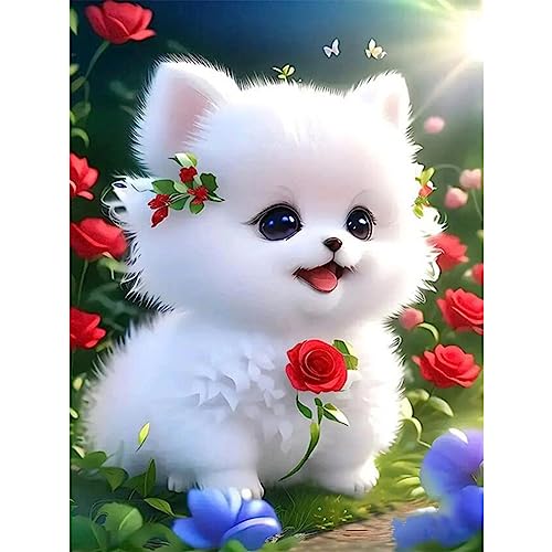 Trayosin 5D Diamond Painting Hunde Diamant Painting Bilder Hunde und Blumen Diamond Art Erwachsene Full DIY Diamant Malerei Stickerei Set Kreuzstich Bilder Home Wand Dekor (Hunde B,60x90cm) von Trayosin