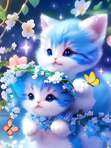 Trayosin 5D Diamond Painting Katze, Diamant Painting Bilder,DIY Diamond Painting Tier Kits für Kinder und Erwachsene, 5D Diamond Malerei Set Mosaik Gemälde Kreuzstich Room Decor (30x40cm) von Trayosin