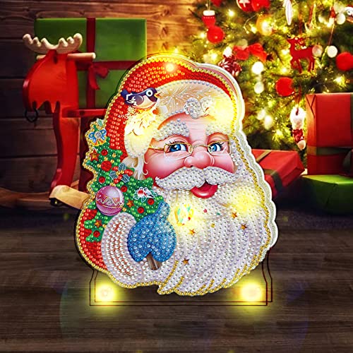 Trayosin DIY Diamond Painting Set Weihnachten Diamond Painting Ornamente mit LED Licht Diamant Painting Bilder Weihnachten Deko Geschenk Weihnachtsdeko Basteln (BJD08) von Trayosin