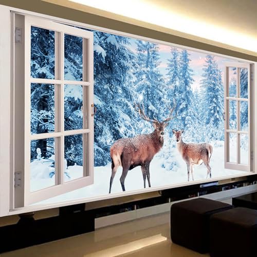 Trayosin Diamond Painting Schneelandschaft Hirsch, 5D Diamant Painting Bilder DIY Diamond Painting Erwachsene Groß Landschaft für Wohnzimmer Schlafzimmer Wanddekoration (120x50cm) von Trayosin