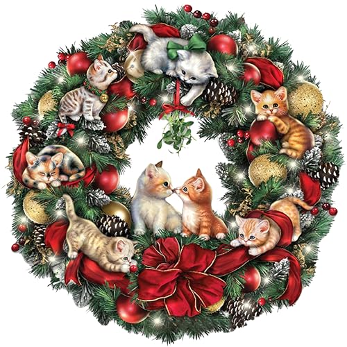 Trayosin Weihnachten 5D Diamond Painting Full Set, Diamant Painting Bilder DIY Diamant Malerei Erwachsene Kinder für Home Wall Wand und Eingang Dekorationen (Katzenkranz,40x40cm) von Trayosin