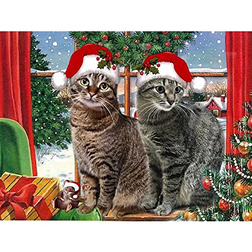 Trayosin Weihnachten Diamond Painting Set 5D Diamant Painting Bilder Erwachsene mit Diamond Painting Zubehör Diamant Painting Bilder für Geschenke und Weihnachtsdeko (Weihnachtskatze,50x70cm) von Trayosin