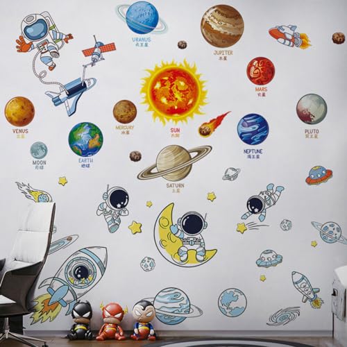 Traziewell Schlafzimmer Deko Wand Wandsticker Wandtattoo Weltall Wandaufkleber Planeten Raumschiff Raketen Wandbild Sonnensystem 0215 von Traziewell