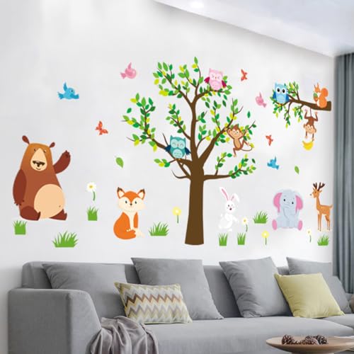 Traziewell Wandtattoo Dschungel Waldtiere Baum Wandaufkleber Elefant Affe Giraffe Wandsticker Schlafzimmer 0207 von Traziewell