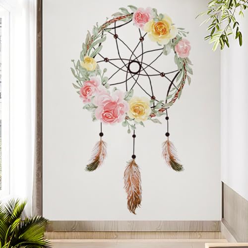 Traziewell Wandtattoo Blumen Mädchen Traumfänger mit Federn Groß Wandsticker Wandaufkleber Schlafzimmer Wohnzimmer Wand Deko 0318 von Traziewell