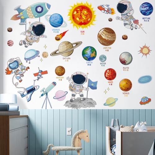 Traziewell Wandtattoo Schlafzimmer Weltraum Wandaufkleber Planeten Sonnensystem Astronaut Wandsticker Wanddeko für Kinderzimmer Jungenzimmer 0218 von Traziewell