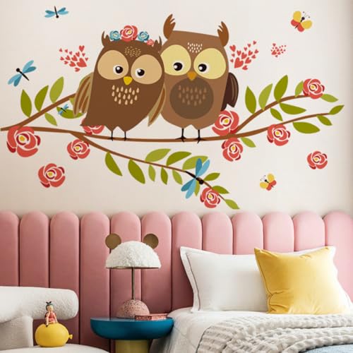 Traziewell Wandtattoo Waldtiere Eule Bäume Ast Wandsticker Blumen Wandaufkleber Schlafzimmer Wanddeko für Wohnzimmer Flur 0512 von Traziewell