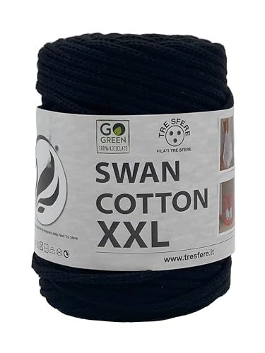 SWAN COTTON XXL (2501 - Schwarz), Garn für Taschen, Hüte, Körbe, Unterteller, Clutch, Zusammensetzung: 70% recycelte Baumwolle, 30% Polyester, Spule 250 Gramm, 65 Meter von Tre Sfere