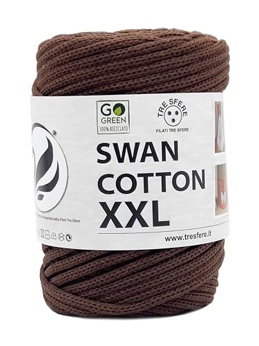 SWAN COTTON XXL (2510 - Schokolade), Garn für Taschen, Hüte, Körbe, Unterteller, Clutch, Zusammensetzung 70% recycelte Baumwolle, 30% Polyester, Spule 250 Gramm, 65 Meter von Tre Sfere