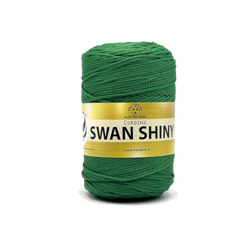 Swan Shiny Tre Sfere Garn aus 100% Polypropylen, 250 g, 250 m, Dicke 2 mm, für Handtaschen, Geldbörsen mit Stricknadeln oder Häkelnadeln (Grün - 172) von Tre Sfere