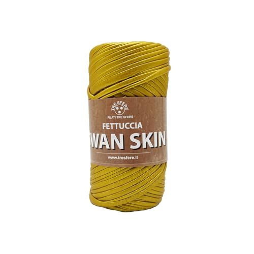 Swan Skin Tre Sfere Gurtband aus 100% Polyester, 120 Gramm x 50 m für Zubehör, Taschen, Clutch und Geldbörsen mit Strick- oder Häkelnadeln (Gelb - 09) von Tre Sfere