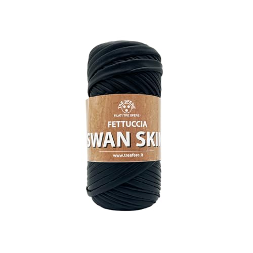 Swan Skin Tre Sfere Gurtband aus 100% Polyester, 120 Gramm x 50 m für Zubehör, Taschen, Clutch und Geldbörsen mit Strick- oder Häkelnadeln (Schwarz - 01) von Tre Sfere