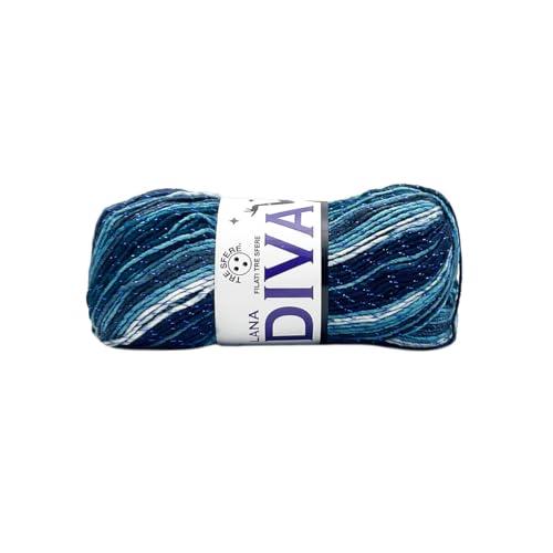 Wolle Diva Tre Sfere Acryl 90% Lurex 10% 500 Gramm (5 Knäuel à 100 g x 240 m) für Zubehör, Taschen, Kleidung und Grannys mit Strick- oder Häkelnadeln (Mix Blau - 7087) von Tre Sfere