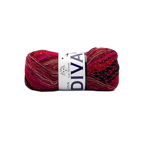 Wolle Diva Tre Sfere Acryl 90% Lurex 10% 500 Gramm (5 Knäuel à 100 g x 240 m) für Zubehör, Taschen, Kleidung und Grannys mit Strick- oder Häkelnadeln (Mix Burgund - 7088) von Tre Sfere