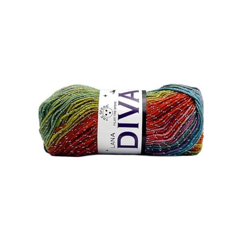 Wolle Diva Tre Sfere Acryl 90% Lurex 10% 500 Gramm (5 Knäuel à 100 g x 240 m) für Zubehör, Taschen, Kleidung und Grannys mit Strick- oder Häkelnadeln (Mix Regenbogen - 7308) von Tre Sfere