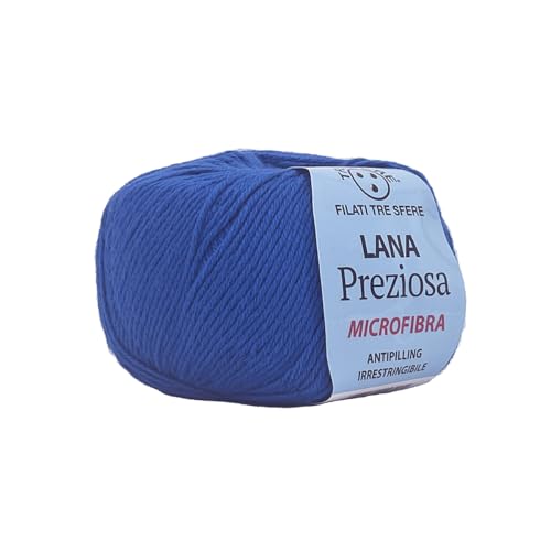 Wolle Preziosa Tre Sfere Mikrofaser 100% 500 Gramm (10 Knäuel à 50 g x 130 m) für Accessoires, Taschen, Kleidung und Grannys mit Strick- oder Häkelnadeln (Bluette - K1627) von Tre Sfere