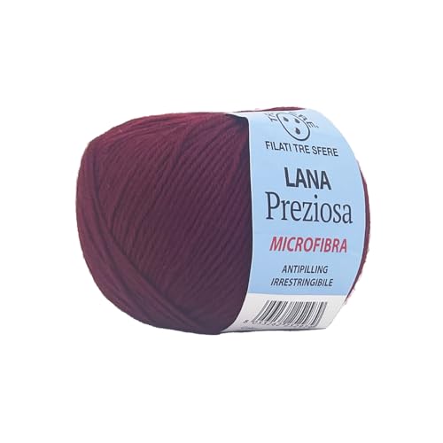 Wolle Preziosa Tre Sfere Mikrofaser 100% 500 Gramm (10 Knäuel à 50 g x 130 m) für Accessoires, Taschen, Kleidung und Grannys mit Strick- oder Häkelnadeln (Bordeaux - K110) von Tre Sfere