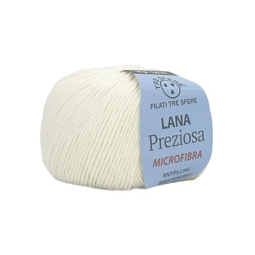 Wolle Preziosa Tre Sfere Mikrofaser 100% 500 Gramm (10 Knäuel à 50 g x 130 m) für Accessoires, Taschen, Kleidung und Grannys mit Strick- oder Häkelnadeln (Creme - K013) von Tre Sfere