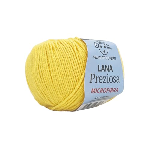 Wolle Preziosa Tre Sfere Mikrofaser 100% 500 Gramm (10 Knäuel à 50 g x 130 m) für Accessoires, Taschen, Kleidung und Grannys mit Strick- oder Häkelnadeln (Gelb - K301) von Tre Sfere