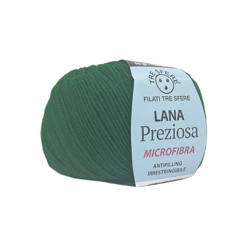 Wolle Preziosa Tre Sfere Mikrofaser 100% 500 Gramm (10 Knäuel à 50 g x 130 m) für Accessoires, Taschen, Kleidung und Grannys mit Strick- oder Häkelnadeln (Grün - K416) von Tre Sfere