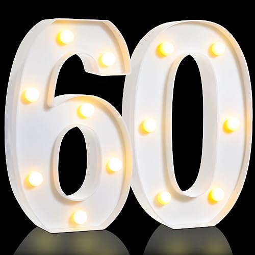 Treela Dekorative LED-Zahlen, beleuchtetes Zahlenschild für Nacht-Party-Dekorationen, Happy Birthday, LED-Schild, Hintergrund, Jahrestag, Party, Bar, Wanddekoration (weiß, 60. Geburtstag) von Treela