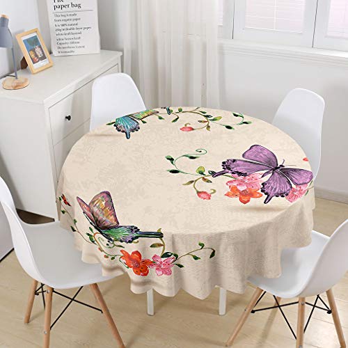 Runde Tischdecke Wasserdicht Antifouling Tischtuch, Treer Staubdicht Pflegeleicht Polyester Tischdecken Mit 3D Schmetterling Druck für Home Küche Esszimmer Garten Tischdecke Decor (Beige,150cm) von Treer-shop