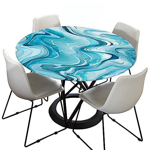 Tischdecke Runde mit Elastisch Kante, Treer Wasserdicht Antifouling Polyester Abwaschbar Tischtuch 3D Marmor Drucken Rund Tischdecken für Küche Esszimmer Party Garten (Blaugrün,150cm) von Treer-shop