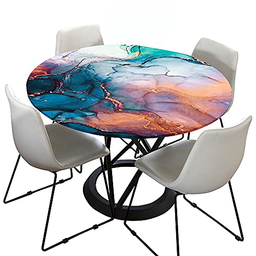 Tischdecke Runde mit Elastisch Kante, Treer Wasserdicht Antifouling Polyester Abwaschbar Tischtuch 3D Marmor Drucken Rund Tischdecken für Küche Esszimmer Party Garten (Bunt,100cm) von Treer-shop