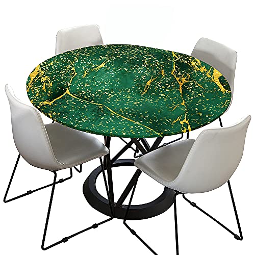 Tischdecke Runde mit Elastisch Kante, Treer Wasserdicht Antifouling Polyester Abwaschbar Tischtuch 3D Marmor Drucken Rund Tischdecken für Küche Esszimmer Party Garten (Grün,100cm) von Treer-shop