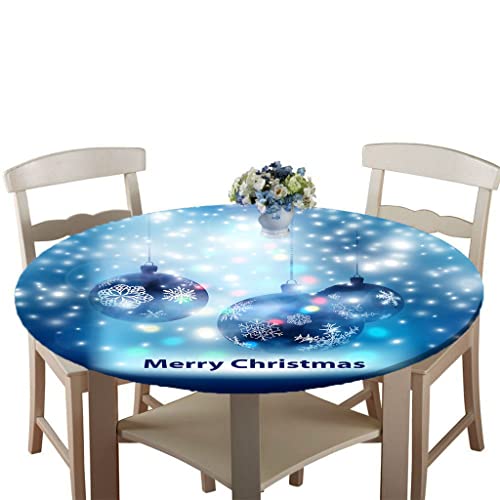 Treer Weihnachtstischdecke Runde Tischdecke Abwaschbar, 100% Polyester Outdoor Tischdecken Antifouling Wasserdicht Lotuseffekt Tischdecke Weihnachten Home Küche Party (Blauer Schnee,120cm) von Treer-shop