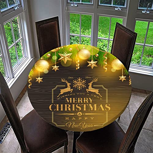 Treer Weihnachtstischdecke Runde Tischdecke Abwaschbar, 100% Polyester Outdoor Tischdecken Antifouling Wasserdicht Lotuseffekt Tischdecke Weihnachten Home Küche Party (Dekorationskugel,90cm) von Treer-shop