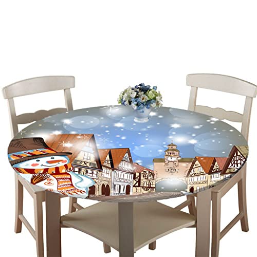 Treer Weihnachtstischdecke Runde Tischdecke Abwaschbar, 100% Polyester Outdoor Tischdecken Antifouling Wasserdicht Lotuseffekt Tischdecke Weihnachten Home Küche Party (Schnee Haus,90cm) von Treer-shop