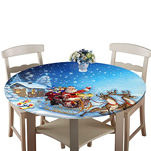 Treer Weihnachtstischdecke Runde Tischdecke Abwaschbar, 100% Polyester Outdoor Tischdecken Antifouling Wasserdicht Lotuseffekt Tischdecke Weihnachten Home Küche Party (Weihnachtsmann,130cm) von Treer-shop