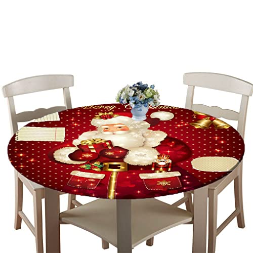 Treer Weihnachtstischdecke Runde Tischdecke Abwaschbar, 100% Polyester Outdoor Tischdecken Antifouling Wasserdicht Lotuseffekt Tischdecke Weihnachten Home Küche Party (Weihnachtsmann,90cm) von Treer-shop