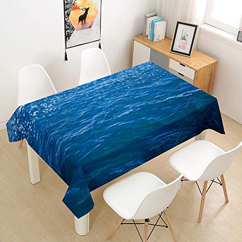 Wasserdicht Antifouling Tischdecke Rechteckig,Treer Abwaschbar Pflegeleicht Tischtuch 3D Meer Oberfläche Drucken Polyester Tischdecken für Dekoration Küche Esszimmer Garten (Blauer Ozean D,140x180cm) von Treer-shop