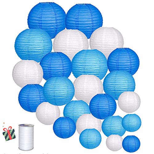 Treer 24pcs Papier Laterne rund Lampenschirm, Verschiedene Größen und Farben Lampions Papierlaterne Hochtzeit Weihnachten Festival Party Dekoration (Blau) von Treer