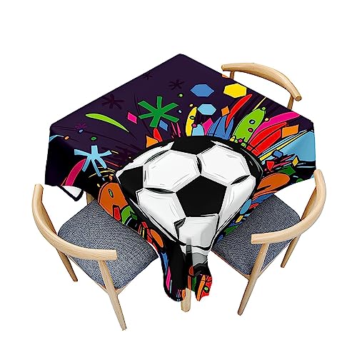 Treer 3D Bunte Fußball Druck Tischdecke Abwaschbar, Tischdecke Polyester Haben Lotuseffekt, Spritzfest Tischdecke für Küchendekoration Eckig Tablecloth Picknick Freien (150x150cm,Fußball 1) von Treer