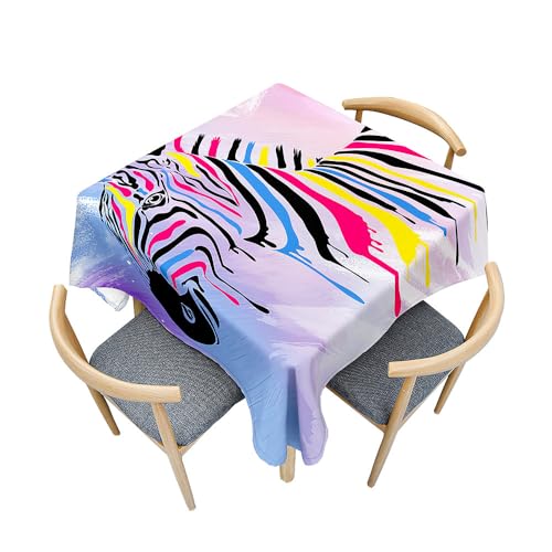 Treer 3D Buntes Zebra Muster Tischdecke Abwaschbar, Tischdecke Polyester Haben Lotuseffekt, Spritzfest Tischdecke für Küchendekoration Eckig Tablecloth Picknick Freien (Bunt,140x140cm) von Treer