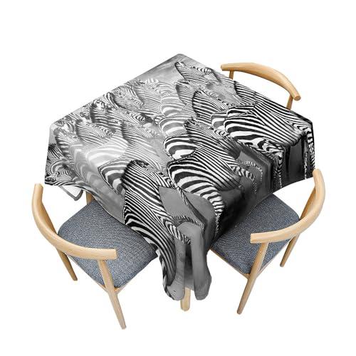 Treer 3D Buntes Zebra Muster Tischdecke Abwaschbar, Tischdecke Polyester Haben Lotuseffekt, Spritzfest Tischdecke für Küchendekoration Eckig Tablecloth Picknick Freien (Grau,150x150cm) von Treer